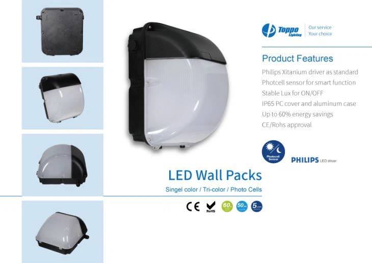 Naujas dizainas „Photocell“ jutiklis 6000 k LED sienos paketas